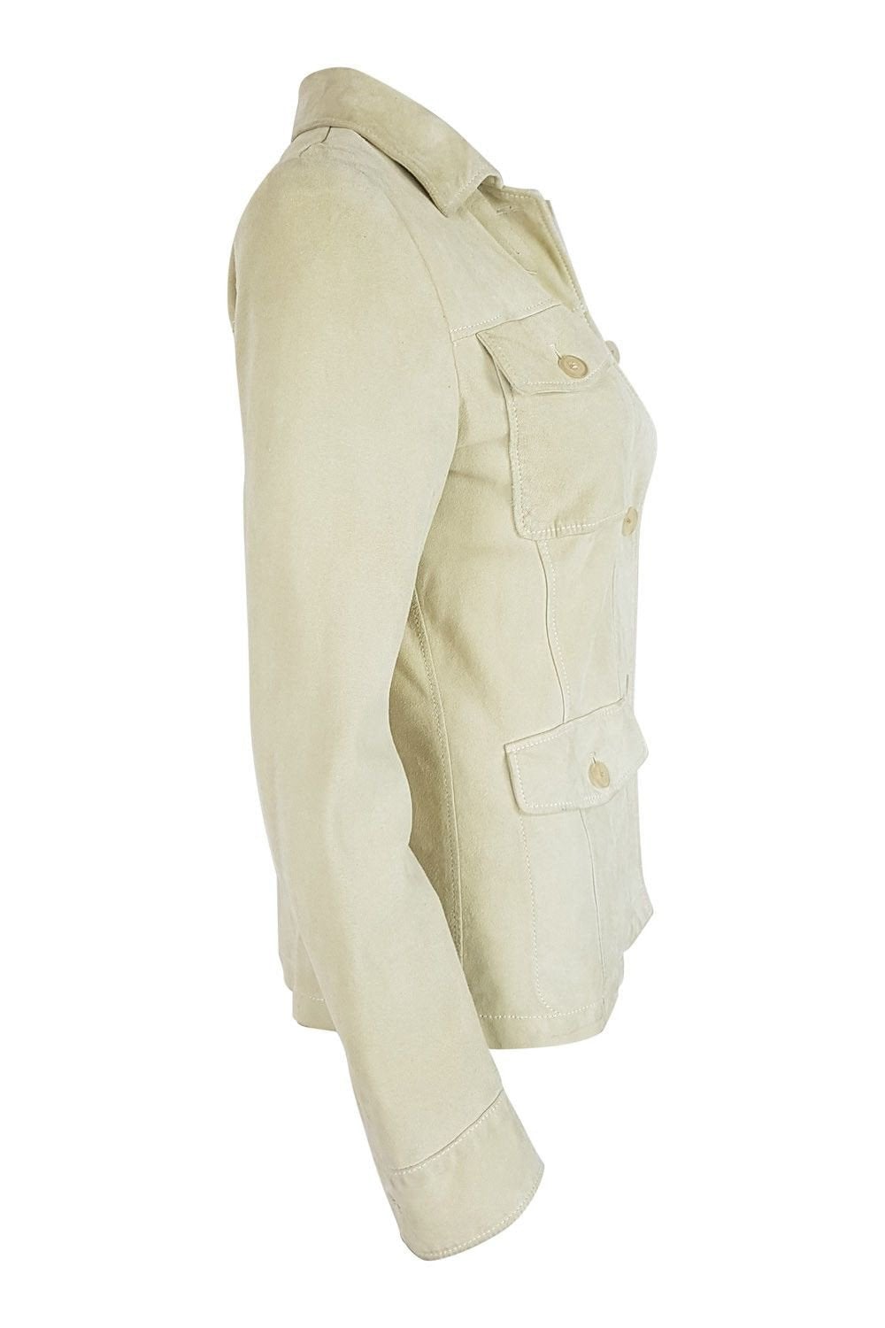 JIL SANDER Cream Suede Jean Style Jacket - Women's Size 38 | Soft Faux Leather Biker Jacket | Casual & Chic Outerwear for Fall & Winter | Perfect for Date Nights & Weekend Outings