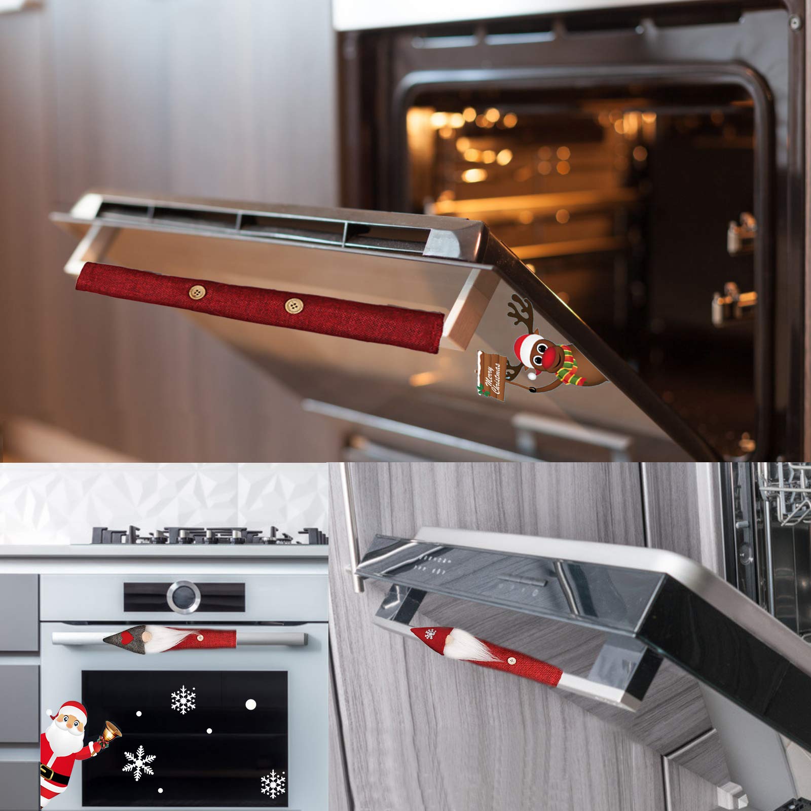 Festive Christmas Refrigerator Decorations Set - 8 Xmas Fridge Door Handle Covers & Snowman Stickers - Holiday Kitchen Decor for Microwave, Dishwasher & Fridge - Perfect for Home, Party & Gift Giving
