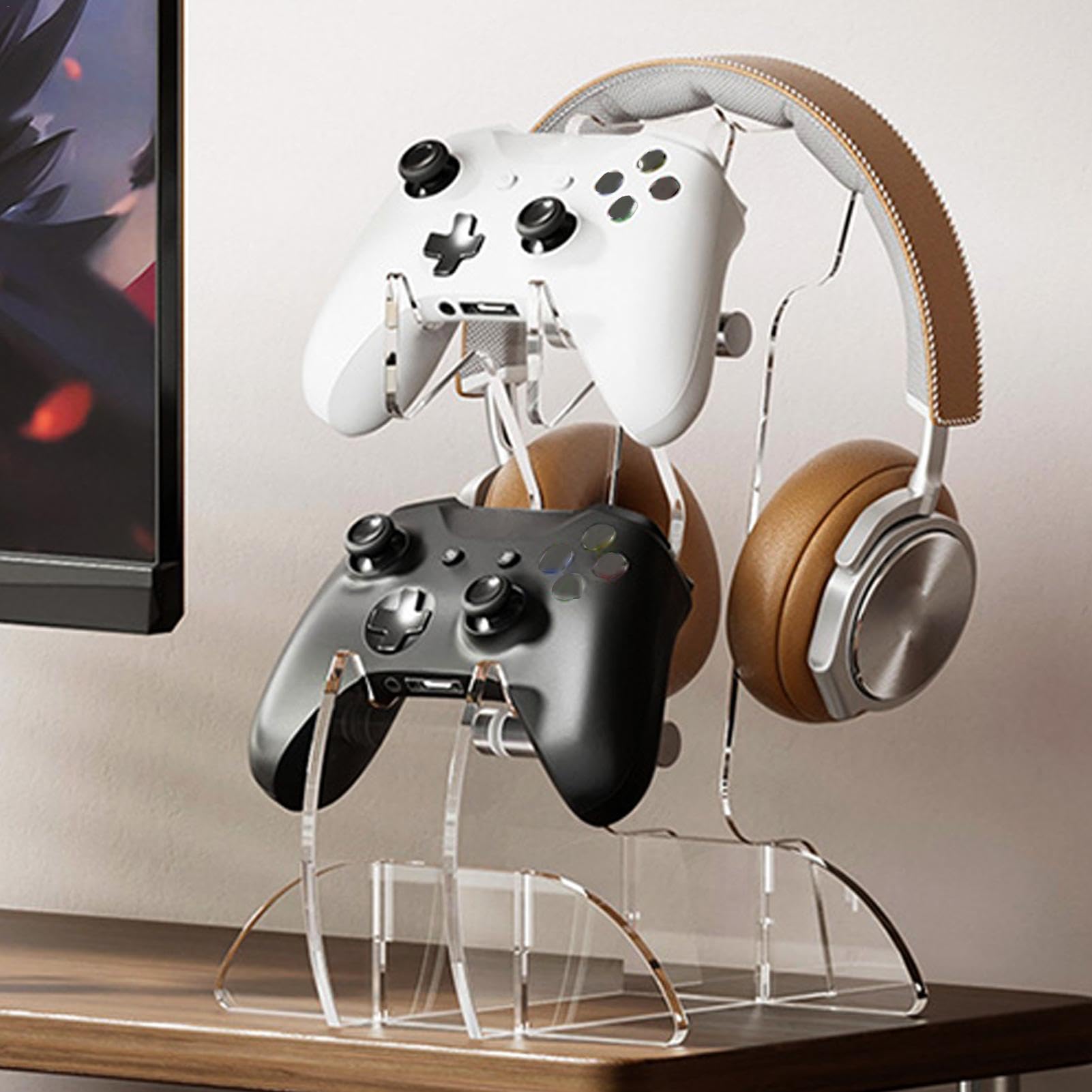 Clear 3-Tier Controller and Headset Stand | Multi-Functional Gaming Console Organizer for PS5, Xbox, Switch | Perfect for Bedroom, Living Room & Game Room Setup