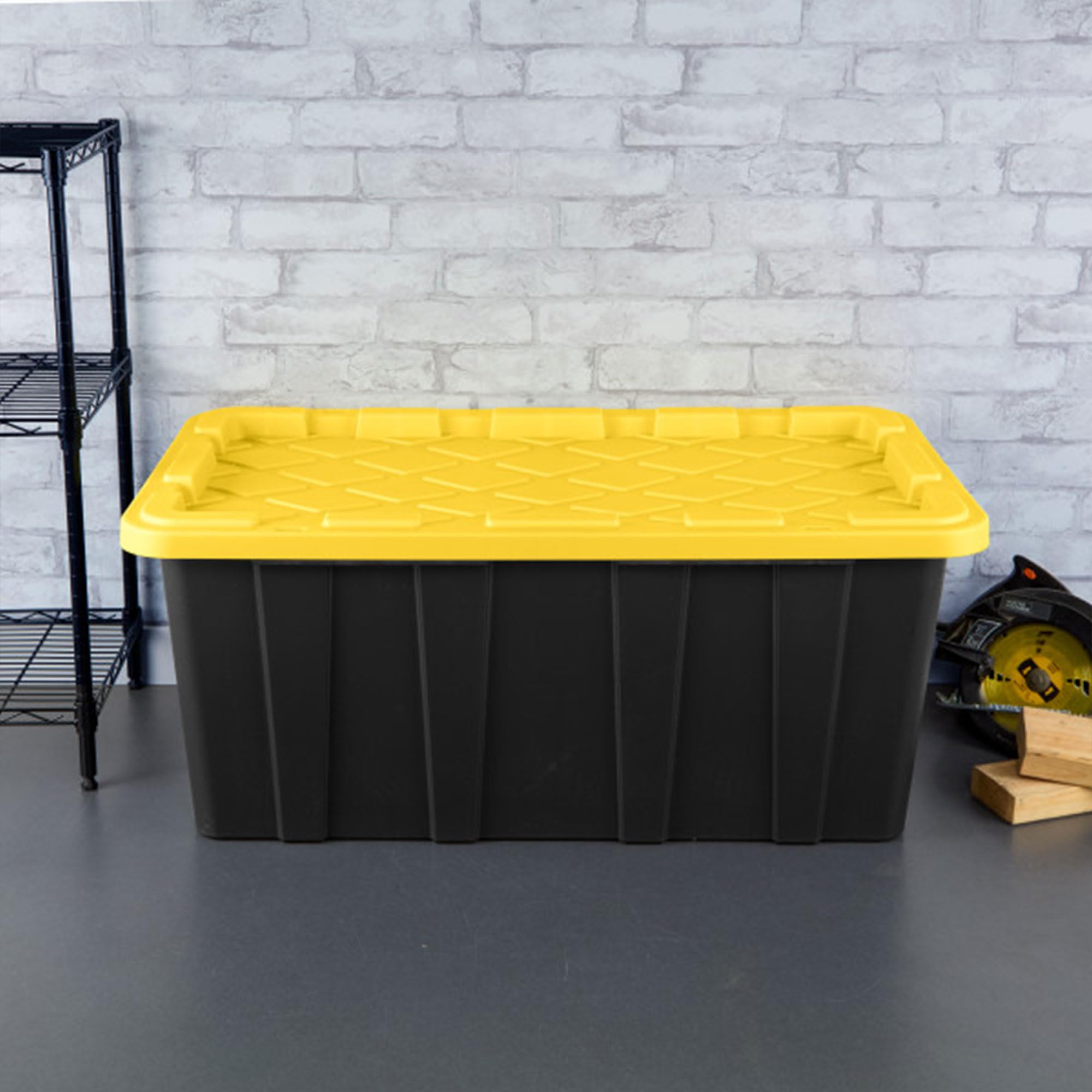 Sterilite 8-Pack 38 Gallon Heavy Duty Stackable Storage Bins with Lids - Black & Yellow - Perfect for Home Organization, Garage Storage, and Moving Supplies
