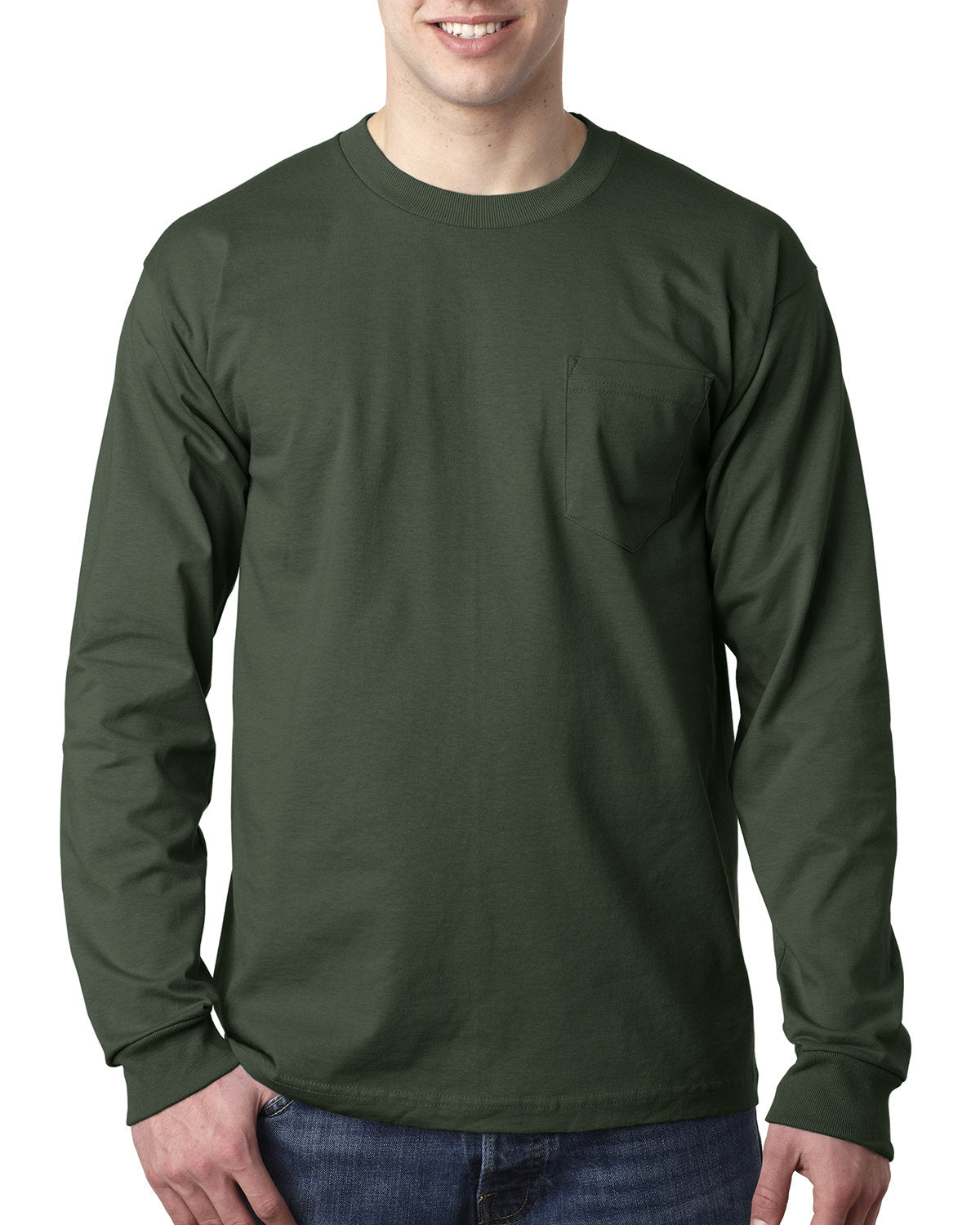 Bayside BA8100 Men's 100% Cotton Long Sleeve Pocket T-Shirt - 6.1 oz Comfortable Casual Work Shirt for Everyday Wear, Outdoor Activities & Layering