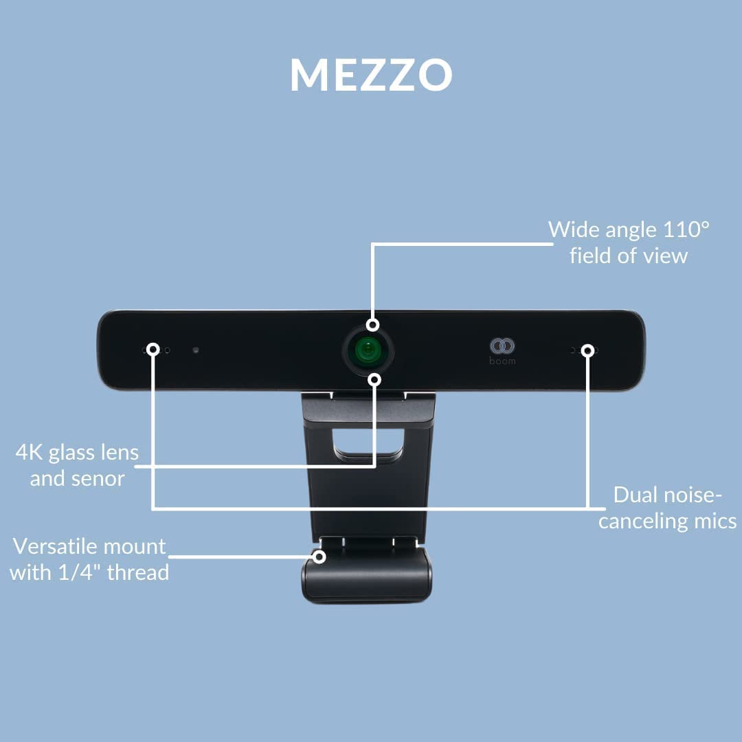 Zoom Certified Boom Mezzo Ultra HD 4K Webcam with AI Auto-Framing & Dual Noise-Cancelling Mics - 10x Digital Zoom, Light Correction, 110° Wide FOV - Perfect for Video Conferencing, Live Streaming & Remote Work on PC/Mac/Laptop/MacBook