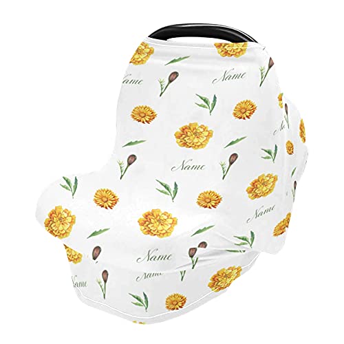 Personalized Baby Name Car Seat Covers - Soft & Breathable Infant Car Seat Protector | Marigold Nursing Cover for Breastfeeding Privacy | Perfect Baby Shower Gift for Boys & Girls | Ideal for Travel, Outings & Daily Use