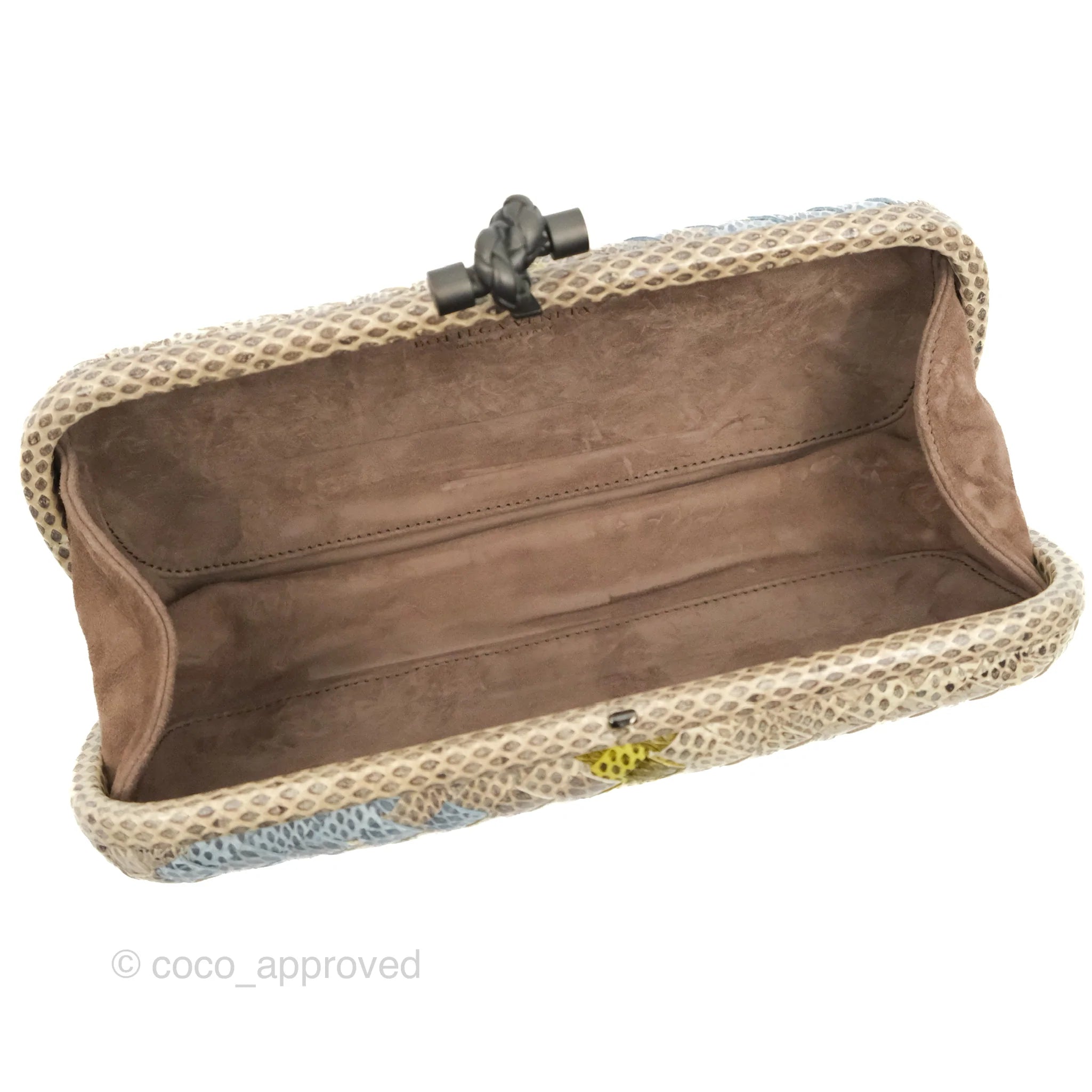 Bottega Veneta Ayers Intreccio Stretch Knot Clutch Python Leather Handbag - Luxury Designer Clutch for Evening Parties & Special Occasions