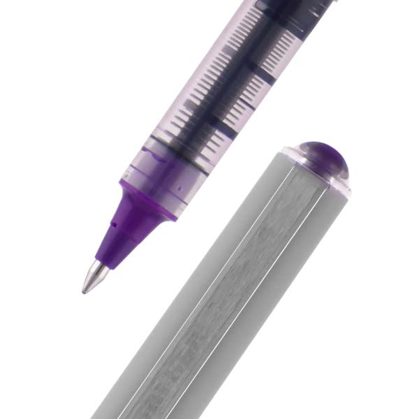 12 Pack Violet Vision Rollerball Pens - 0.7mm Fine Point Smooth Writing Pens with Medium Black Ink - Bulk Office Supplies for School, Work & Note Taking - Similar to Gel Pens