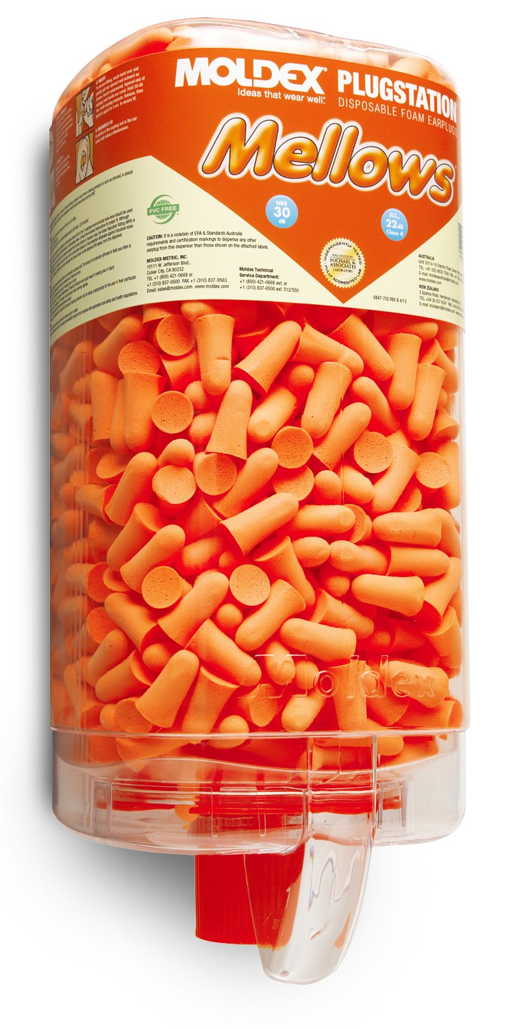M6847 Mellows Plugstation Foam Earplugs - NRR 30 Noise Reduction (500 per Dispenser) | Ideal for Construction, Manufacturing & Loud Work Environments
