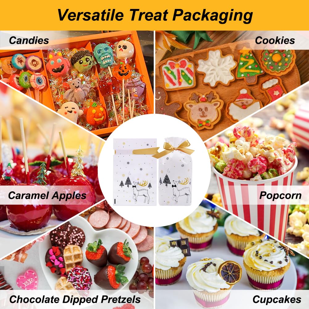 HRX 50pcs Christmas Treat Bags 5.8x9x2.4 Inch - Drawstring Gift Bags for Candy, Cookies & Party Favors | Holiday Goodie Bags for Christmas Gifts, School Events & Office Celebrations