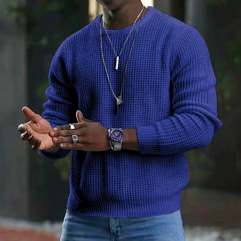 Men's Waffle Knit Crew Neck Sweater - Soft & Warm Winter Pullover for Casual Wear, Office & Outdoor Activities