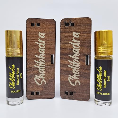 Shalibhadra Dollar & Real Rose Original Attar Combo - Long Lasting Alcohol-Free Unisex Perfume with MDF Wooden Gift Box (Pack of 2) | Luxury Fragrance for Weddings, Special Occasions & Daily Wear