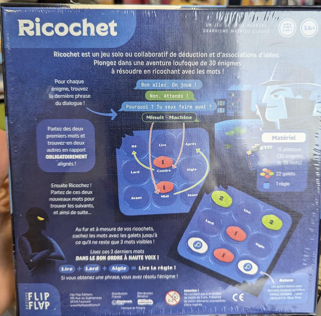 Flip Flap Editions Ricochet 2: The Profile of the Faceless Man - Board Game for Mystery & Deduction - Word Association - Solo or Cooperative Play - 30 Puzzles - Riddles & Rebus - Perfect for Family Game Nights, Brain Teasers, and Detective-Themed Parties