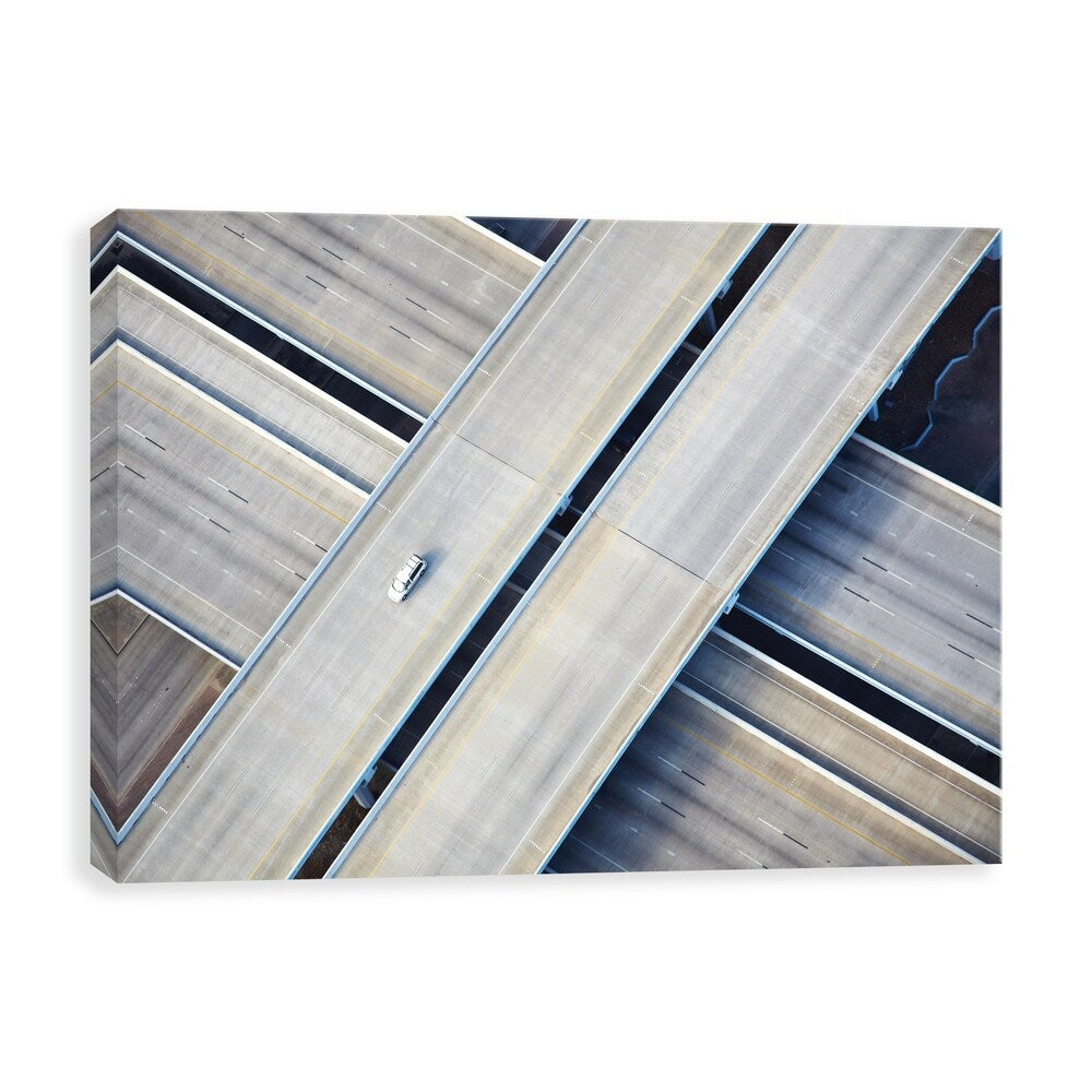 Aerial Freeway Printed Canvas Wall Art - 36x24 Inches Modern Abstract Landscape Painting - Multi-Color Home Decor for Living Room, Bedroom & Office