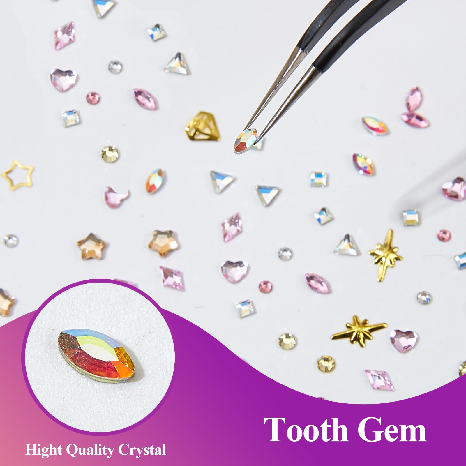 Professional DIY Tooth Gem Kit with Glue & Light - 435pcs Shining Crystal Teeth Jewelry for Sweet Smile | Perfect for Parties, Weddings & Self-Expression