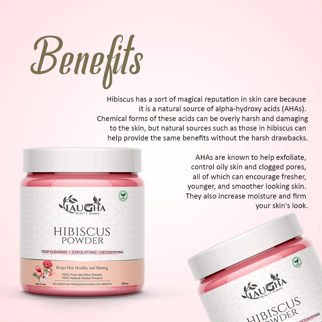 LaughaNatural Organic Hibiscus Powder for Hair & Skin Care - 100% Pure Hibiscus Face Mask & Hair Mask Treatment (Pack of 2 Jars, 200g Total) - Promotes Hair Growth & Glowing Skin for DIY Beauty Routines