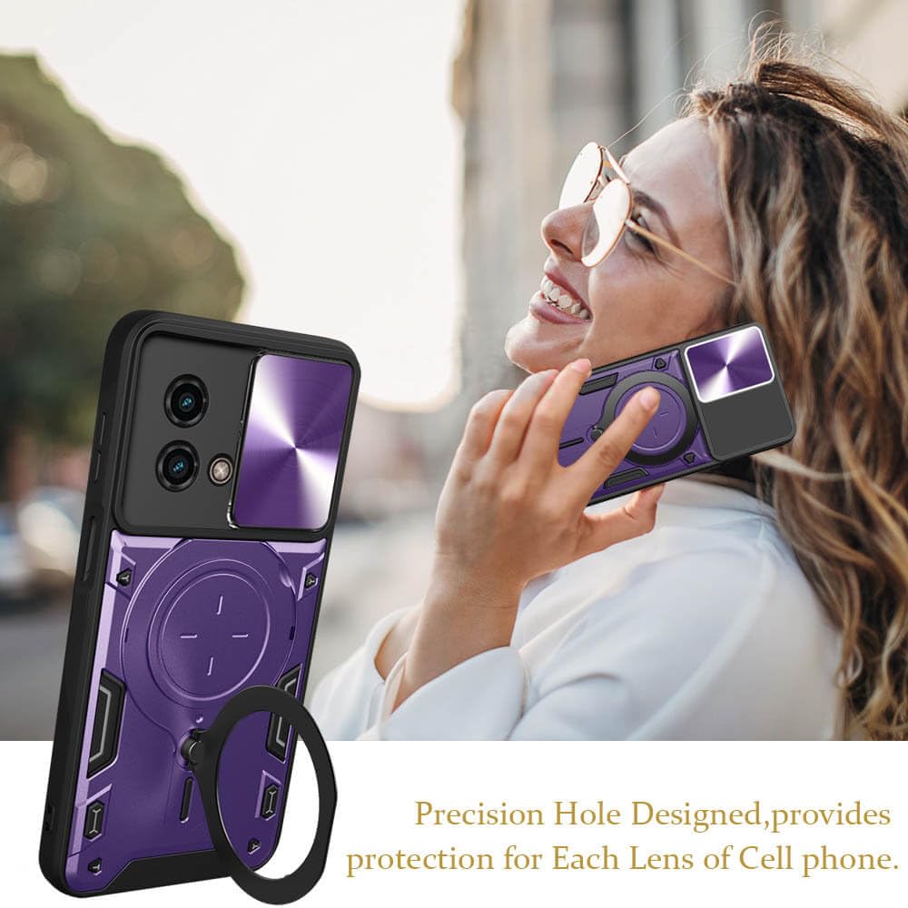 Premium Shockproof Case for Moto G Stylus 4G 2023 (6.5 Inch) - Slim Protective Phone Cover with Metal Ring Holder & Camera Protector - Full Body Protection for Women & Men (Purple) - Perfect for Work, Travel & Everyday Use
