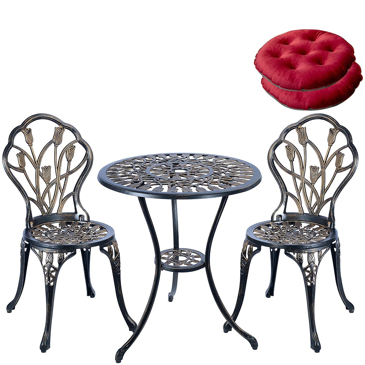 5-Piece Patio Bistro Table Set - Rust-Resistant Cast Aluminum Outdoor Dining Furniture with Tulip Design - Perfect for Garden, Balcony, and Backyard Relaxation