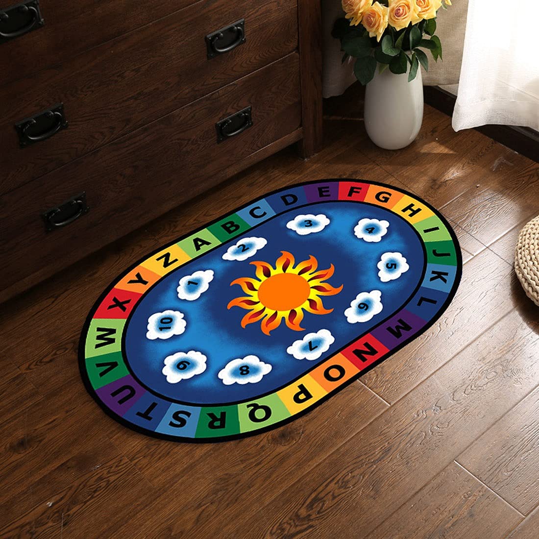 ABC & 123 Educational Puzzle Play Mat for Kindergarten - Non-Slip Oval Kids Rug with Numbers & Letters (180x200cm) - Perfect for Classroom Learning, Daycare Activities & Toddler Playroom Flooring