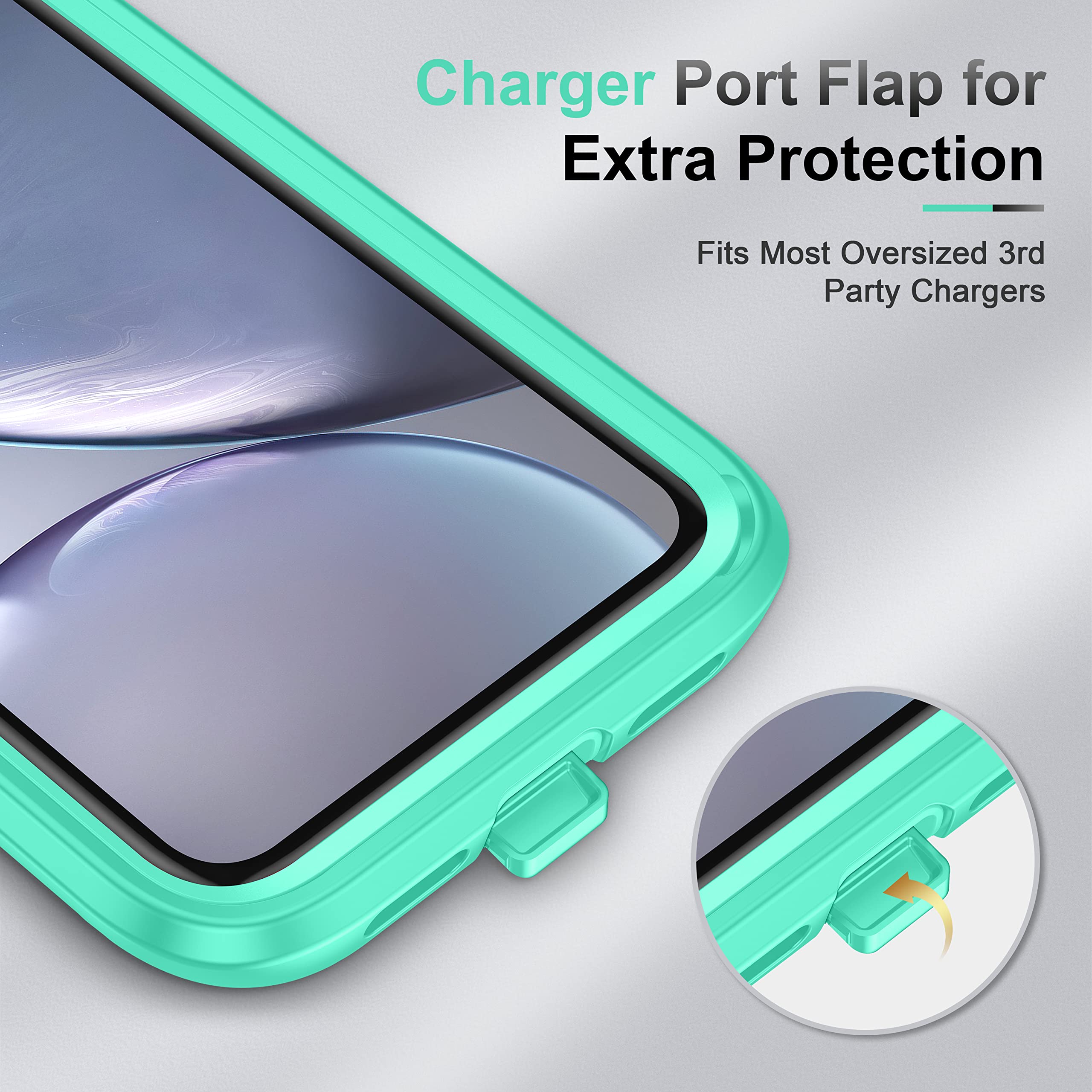 ImpactStrong Heavy Duty Protective Case for iPhone XR - Full Body Shockproof Cover with 2X Tempered Glass Screen Protectors (Mint/Clear) | Perfect for Outdoor, Work & Extreme Sports Protection