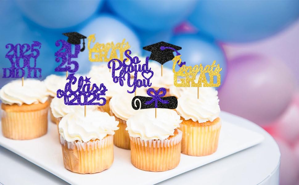 40Pcs Graduation Cupcake Toppers 2025 - Purple Class of 2025 Decorations, Graduation Party Supplies, Cake Picks for Graduation Ceremony & Celebration - Perfect for Graduation Parties, School Events & Dessert Decorations