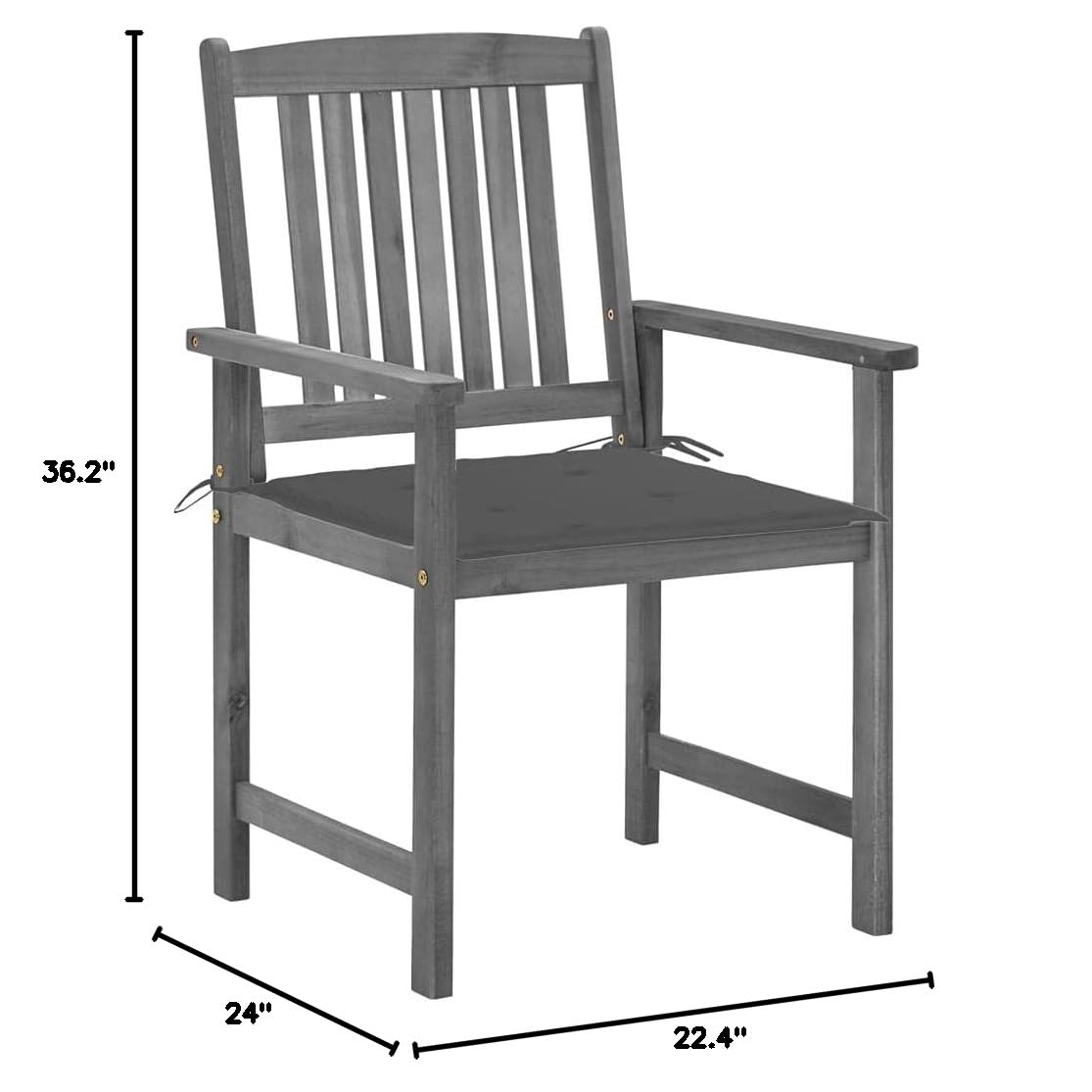 2-Pack Gray Acacia Wood Director's Chairs with Cushions - Sturdy Outdoor Patio Furniture for Deck, Beach, Poolside & Indoor Use - Perfect for Dining, Lounging & Relaxing
