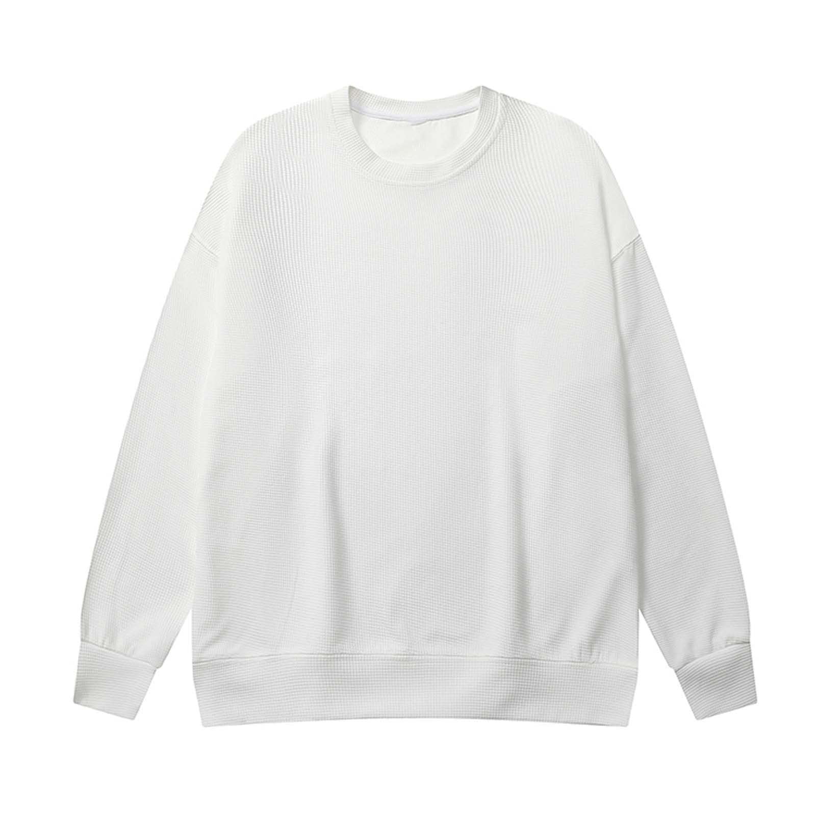 BOBT Men's Trendy Casual Solid Color Long Sleeve T-Shirt - Round Neck Waffle Pullover Sweatshirt for Sports & Fitness | Gym, Running, Workout, Lounge Wear