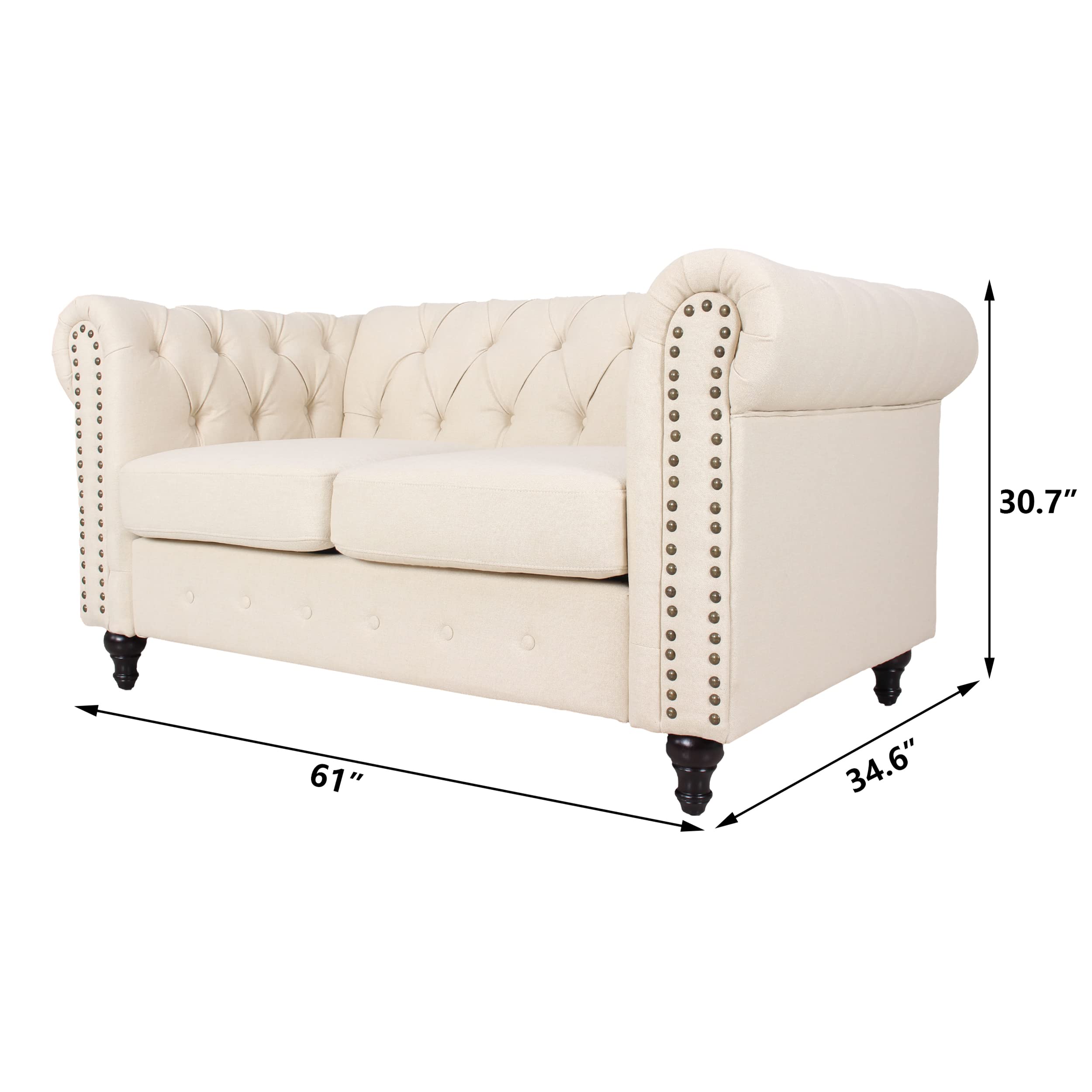 Chesterfield Sofa with Nail-Head Trim - Modern Fabric Tufted Couch for Living Room & Office - Elegant Accent Chair Set - Perfect for Home Decor, Lounge & Entertainment Spaces