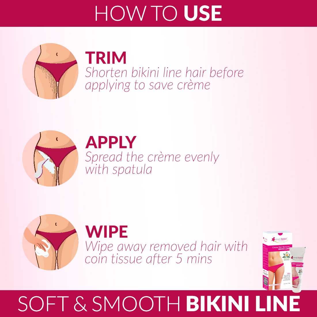 Everteen Bikini Line Hair Remover Cream for Women - 100g Natural Depilatory Cream, Painless Hair Removal for Sensitive Skin | Perfect for Bikini Area, Underarms & Legs | Smooth Skin for Summer Beach & Swimming
