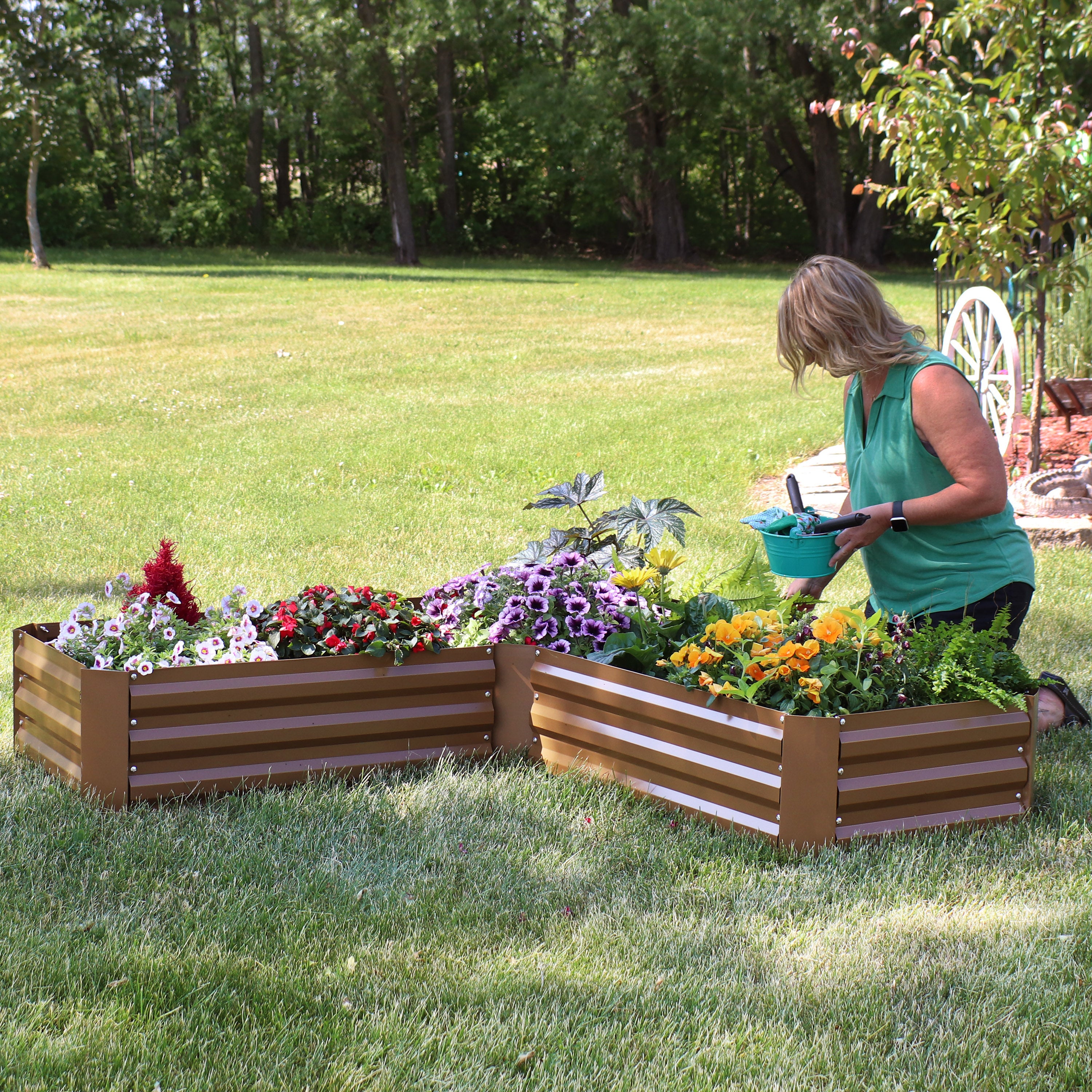 L-Shaped Galvanized Steel Raised Garden Bed Kit - Outdoor Gardening Planter Box for Vegetables, Flowers & Herbs - Perfect for Backyard, Patio & Urban Gardening
