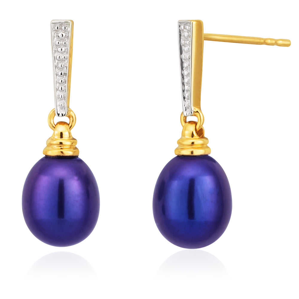 9ct Yellow Gold Black Freshwater Pearl Drop Earrings for Women – Elegant Dangle Earrings for Weddings, Parties & Special Occasions