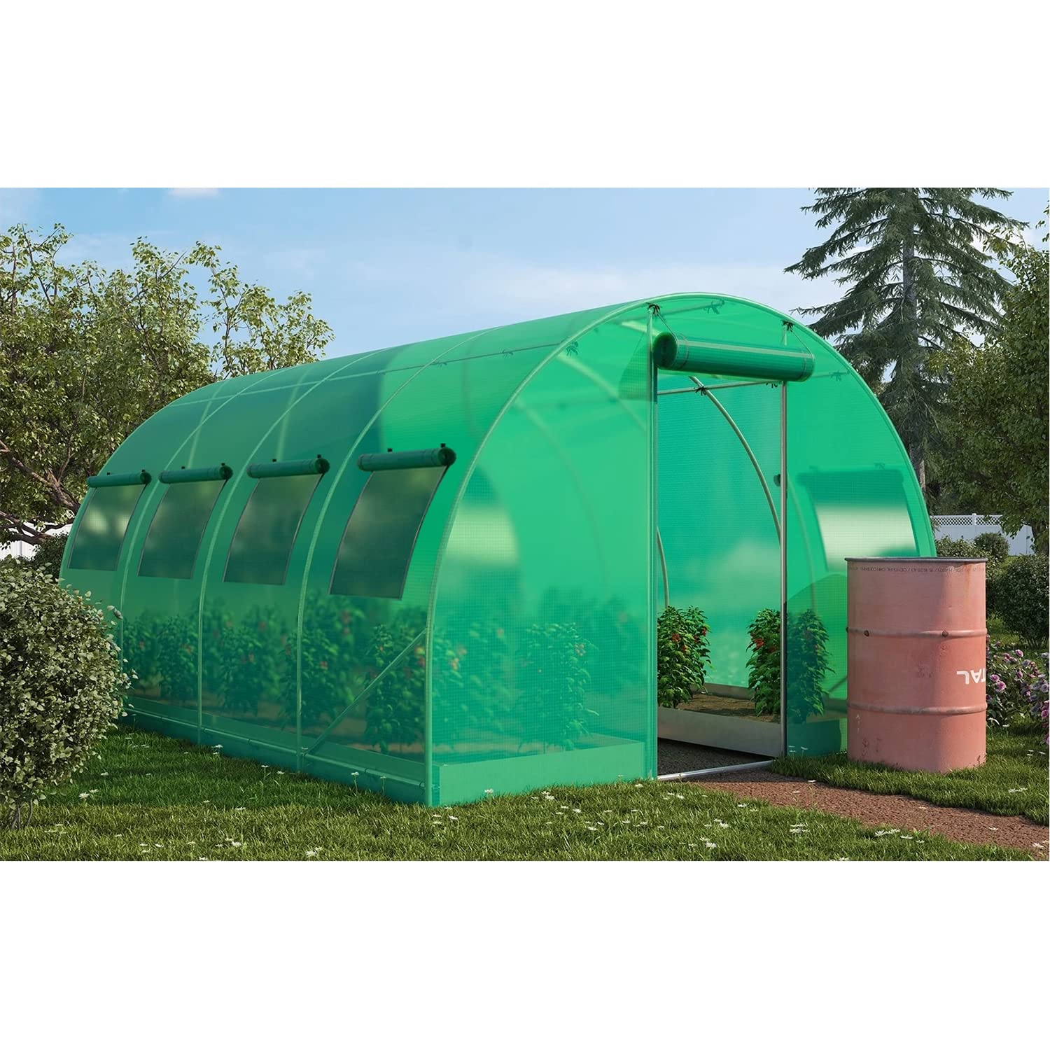 HCY 20' x 10' x 7' Heavy Duty Walk-in Greenhouse Kit - Portable Gardening Tent with Zipper Mesh Doors & Roll-up Windows - Perfect for Outdoor Plant Growing, Seed Starting & Backyard Gardening