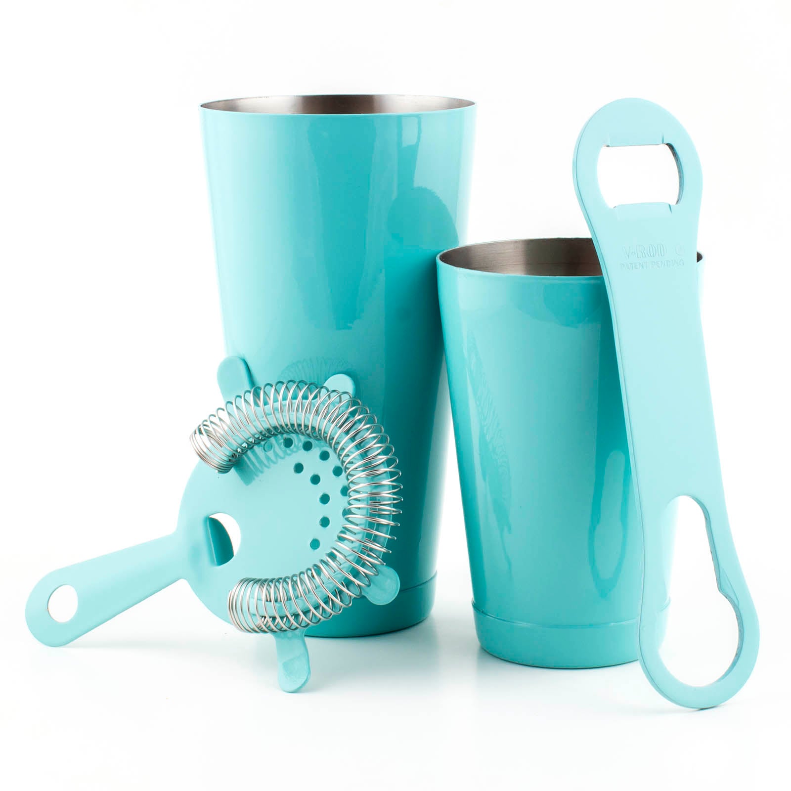 4-Piece Bar Set with V Rod® in Mint Blue - Perfect for Home Bars, Outdoor Entertaining & Modern Kitchen Decor