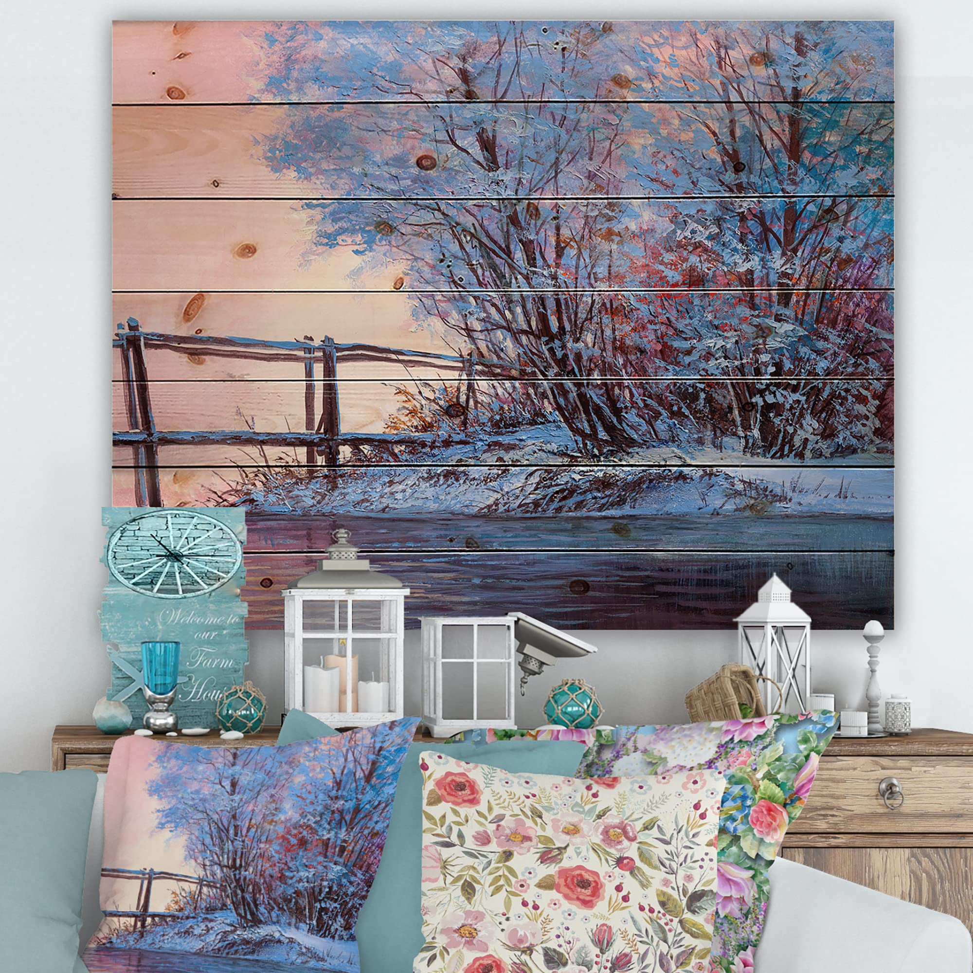 Winter Scenery Wood Wall Art - Lake House Decor for Living Room