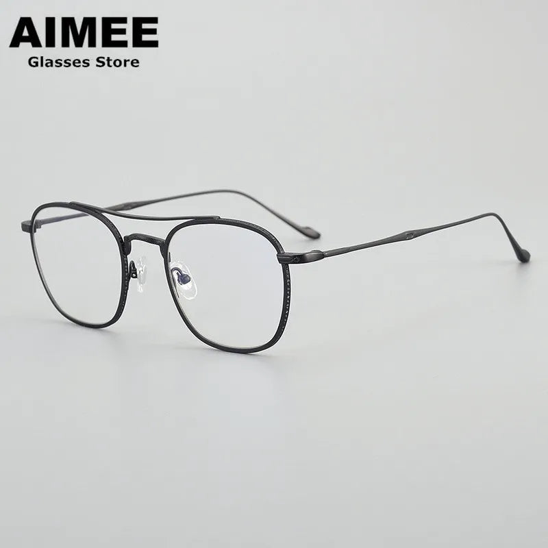 Aimee Unisex Full Rim Square Double Bridge Titanium Eyeglasses 5925 - Lightweight Durable Frame for Men & Women - Perfect for Reading, Working & Fashion Accessories
