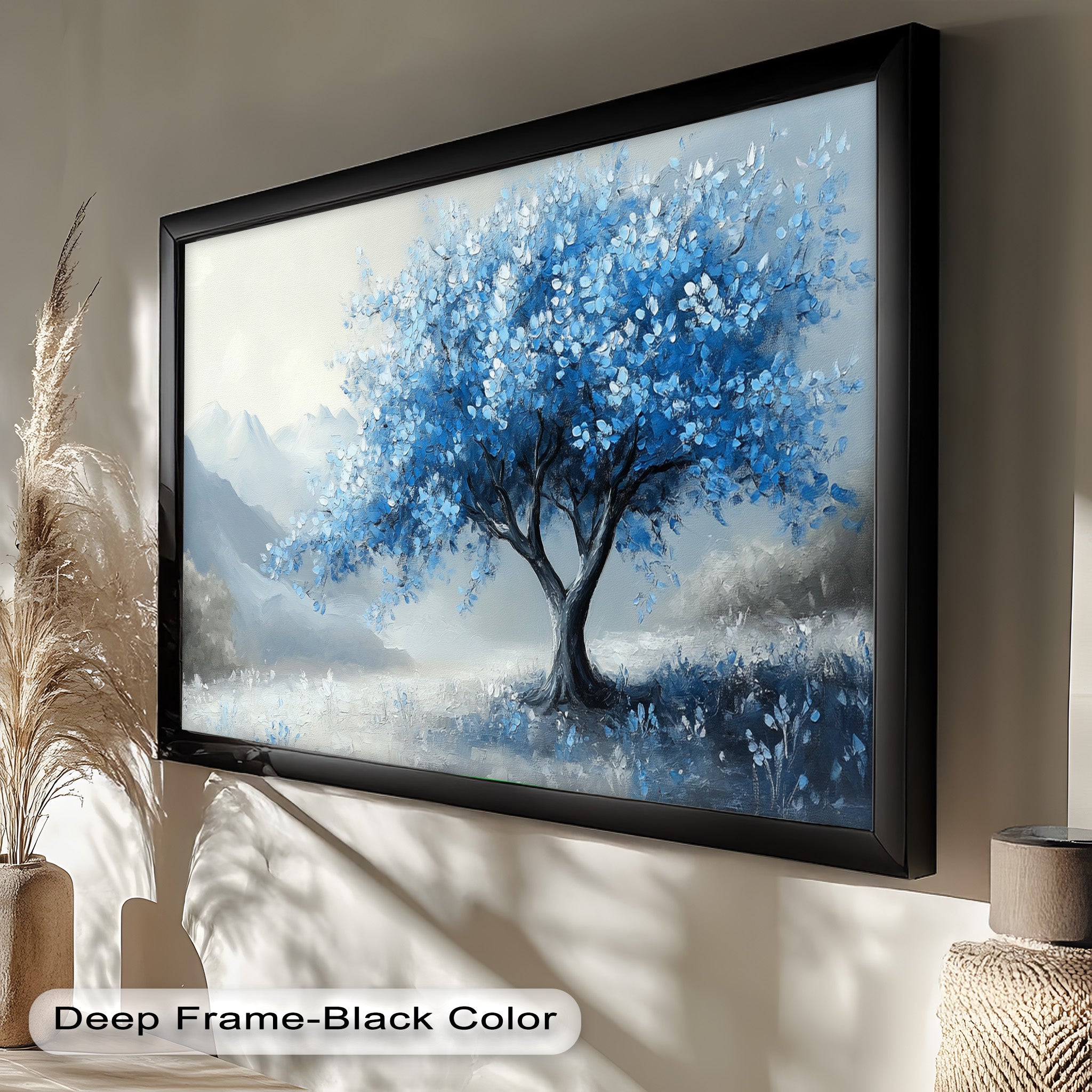 Blue Tree Landscape Oil Painting - Handmade Canvas Art for Home & Office Decor, Living Room Wall Art, Gift Idea