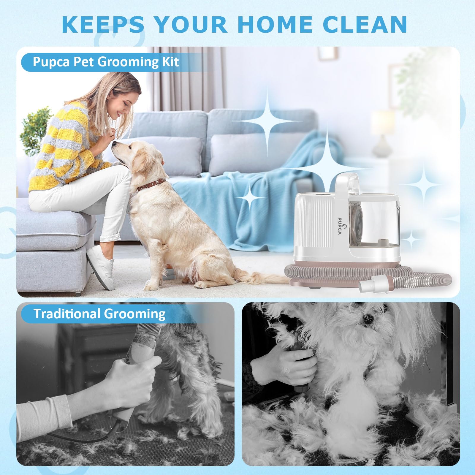 6 in 1 Dog Grooming Kit with 12000Pa Pet Vacuum Cleaner - Low Noise Hair Remover, Nail Grinder & Trimmers for Dogs - Large Capacity Dustbin - Perfect for Home Pet Grooming & Shedding Control
