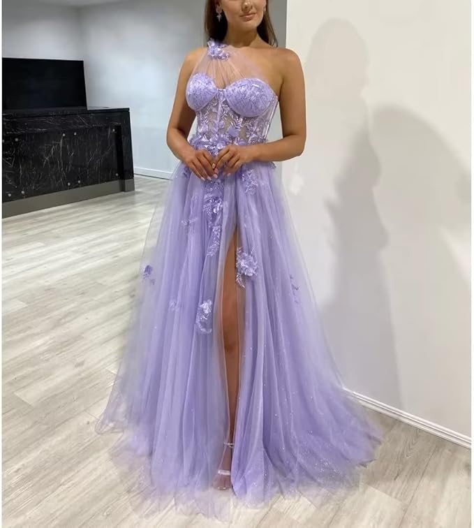 2025 Black One Shoulder Long Prom Dresses for Women - Elegant Formal Evening Gown with High Slit - Perfect for Homecoming, Ball, Wedding & Special Occasions