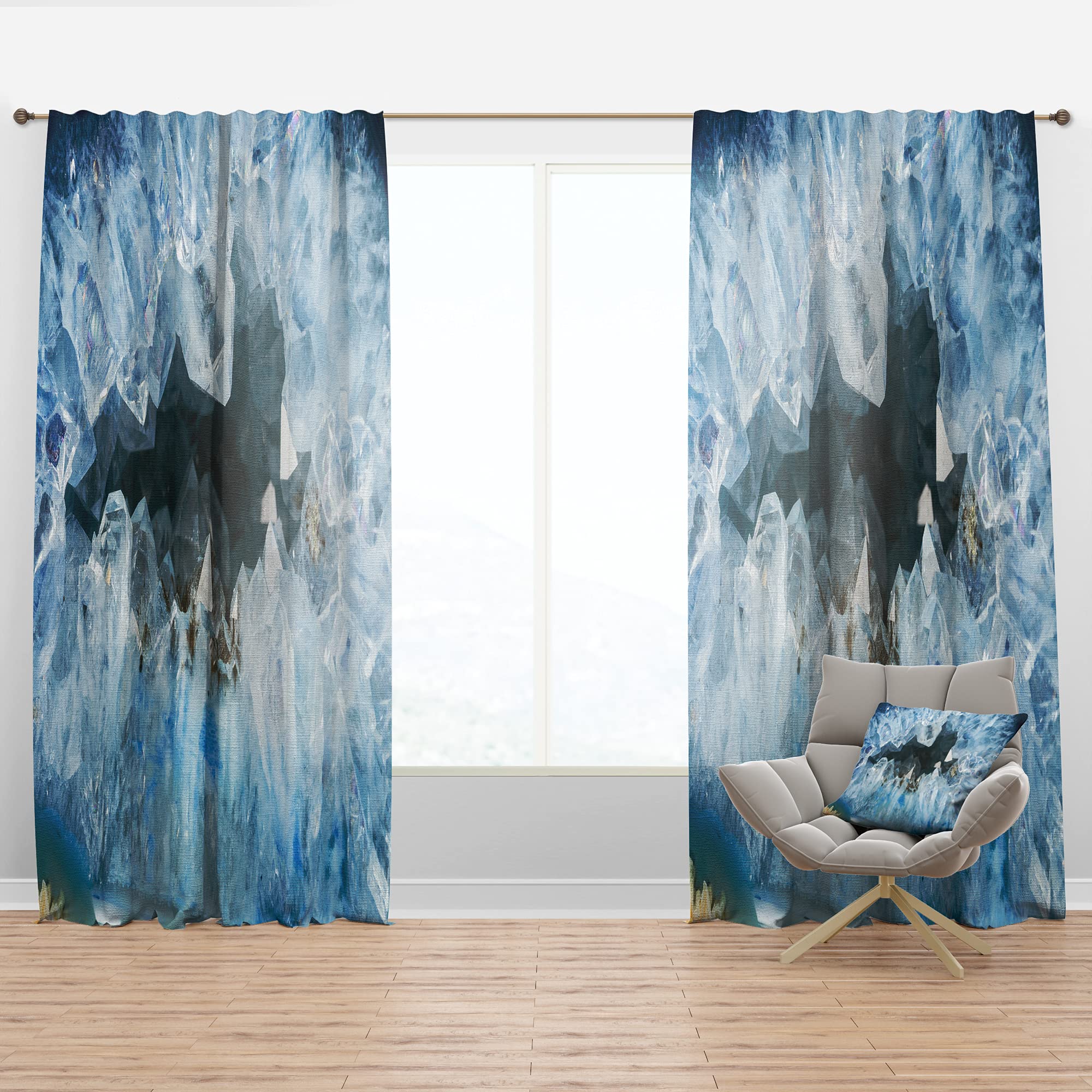 DesignQ Thermal Insulated Curtains - 'Geode Interior with Light Blue Crystals' Single Panel (52x95 inches) for Bedroom & Living Room - Blackout Drapes for Home Decor & Energy Efficiency