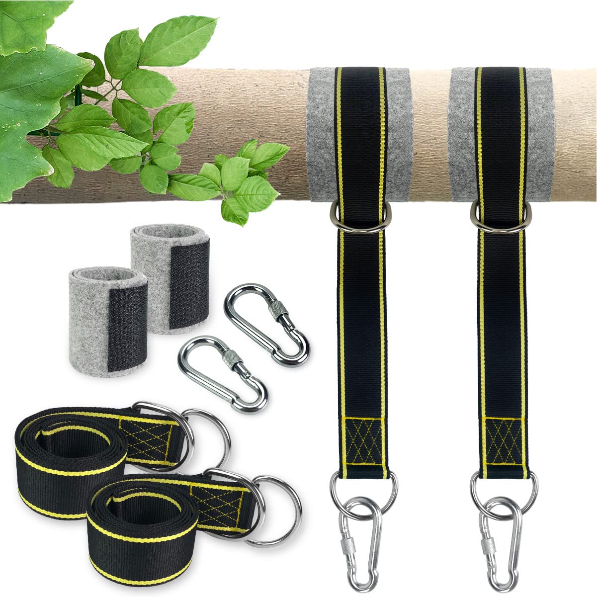 Heavy Duty Tree Swing Hanging Straps Kit - 2800 lbs Weight Capacity (SGS Certified), 5ft x 2 Hammock Straps with 2 Locking Carabiners & Tree Protectors, Durable Polyester Straps for Backyard, Camping, Parks - Perfect for Hammocks, Swings & Outdoor Relaxation