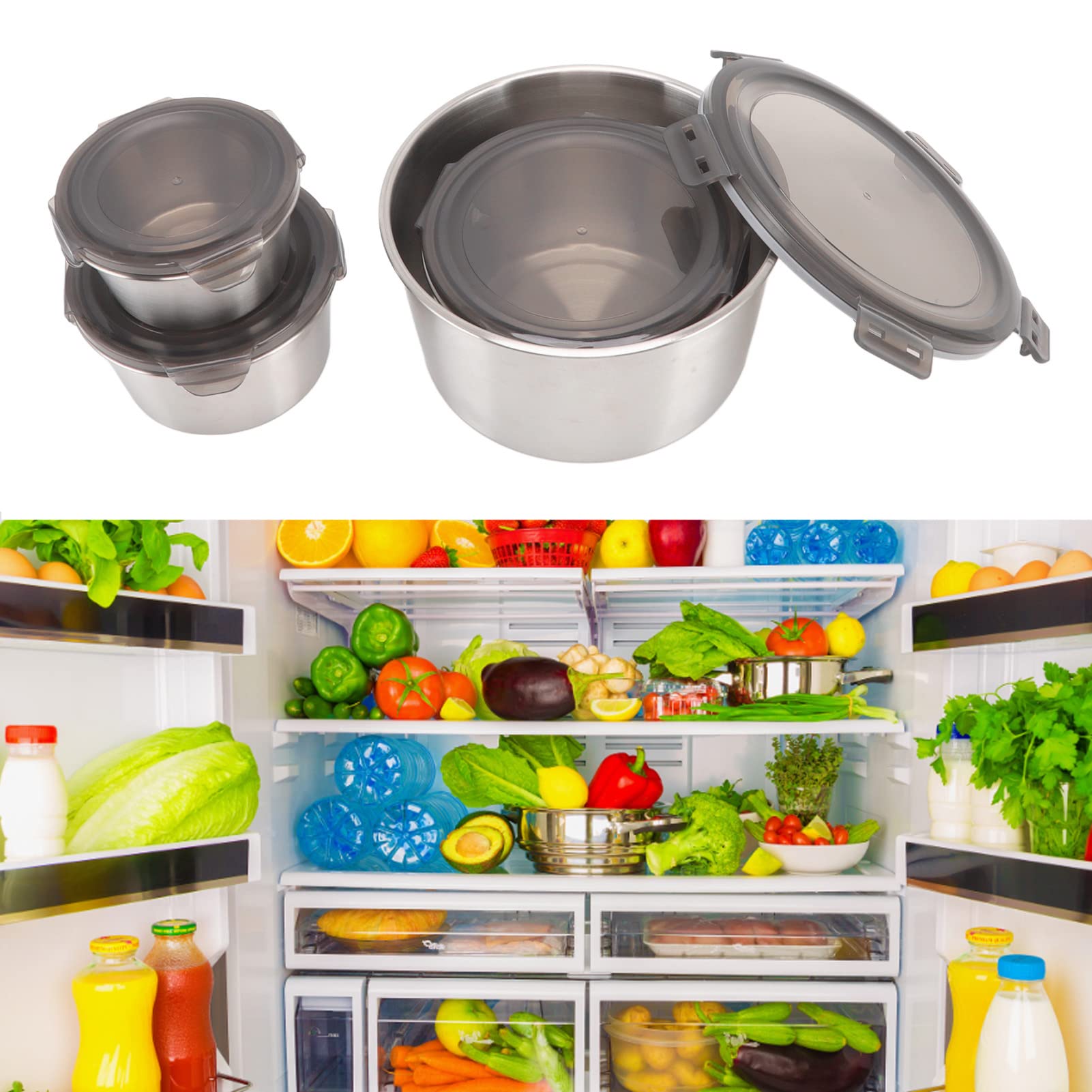 4-Piece Large Capacity Stainless Steel Food Storage Containers with Lids - Airtight, Portable Lunch Box for Work, School, Picnics & Meal Prep (Round Design)