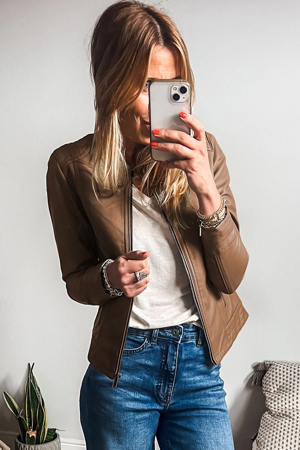 Stylish Chestnut Faux Leather Bomber Jacket for Women - Trendy Vegan Leather Outerwear for Fall & Winter Fashion | Perfect for Casual Outings, Date Nights & Travel