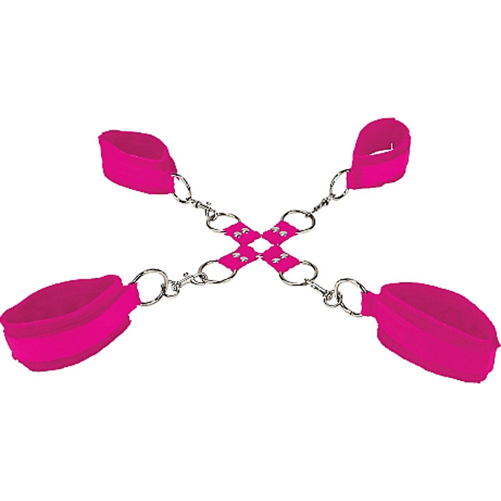 Pink Velcro Hand and Leg Cuffs for Adults - Soft & Adjustable Restraints for Couples, BDSM, Role Play, and Sensory Therapy