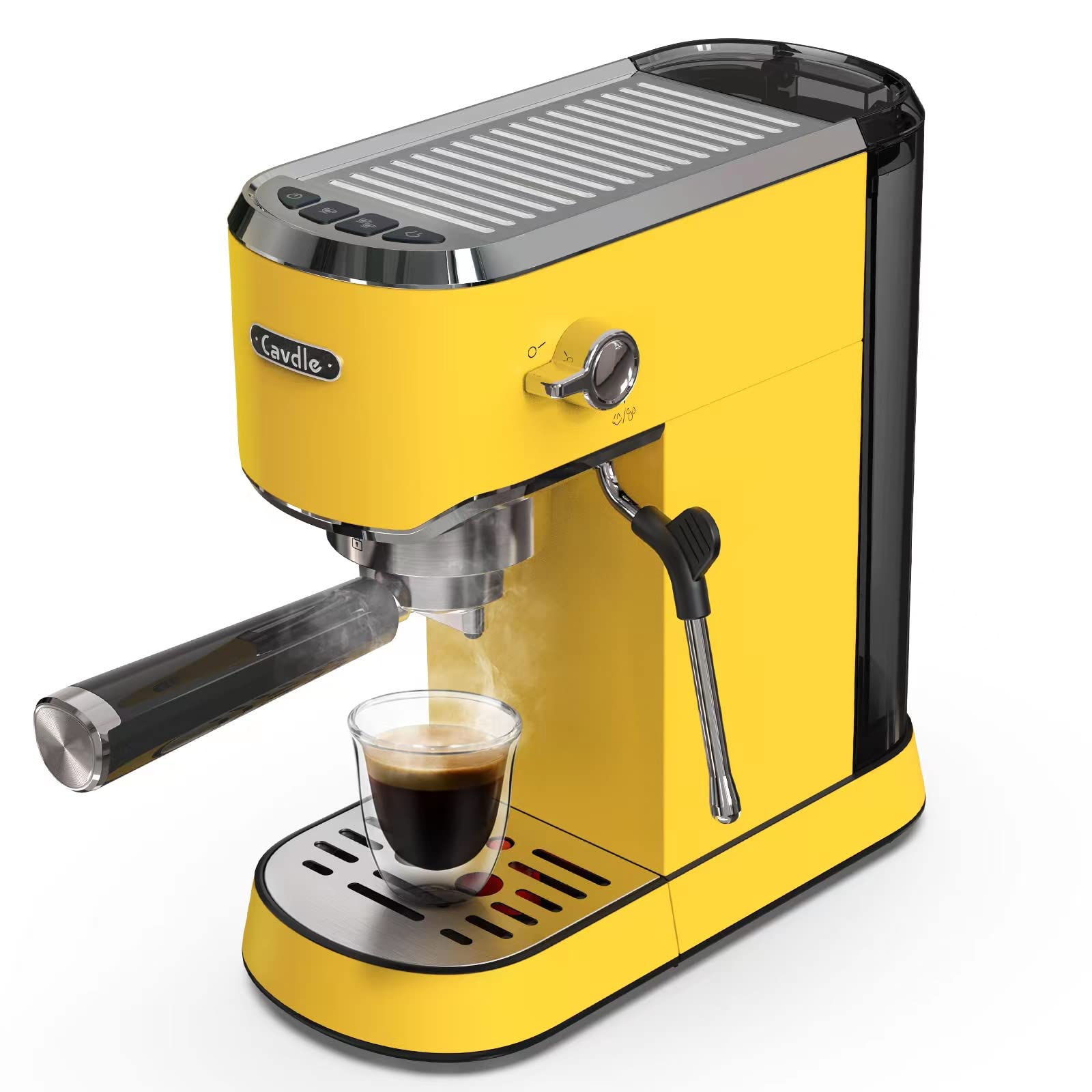 20 Bar Professional Espresso Machine with Milk Frother Steam Wand - 35oz Removable Water Tank for Cappuccino & Latte - Compact Stainless Steel Coffee Maker (Yellow) - Perfect for Home, Office and Coffee Shop Use