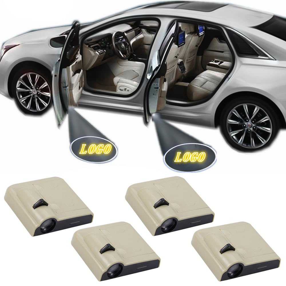 2 Pair Custom Logo LED Car Door Welcome Lights with Picture Projection - Beige | Personalized Vehicle Lighting for Nighttime Safety & Style
