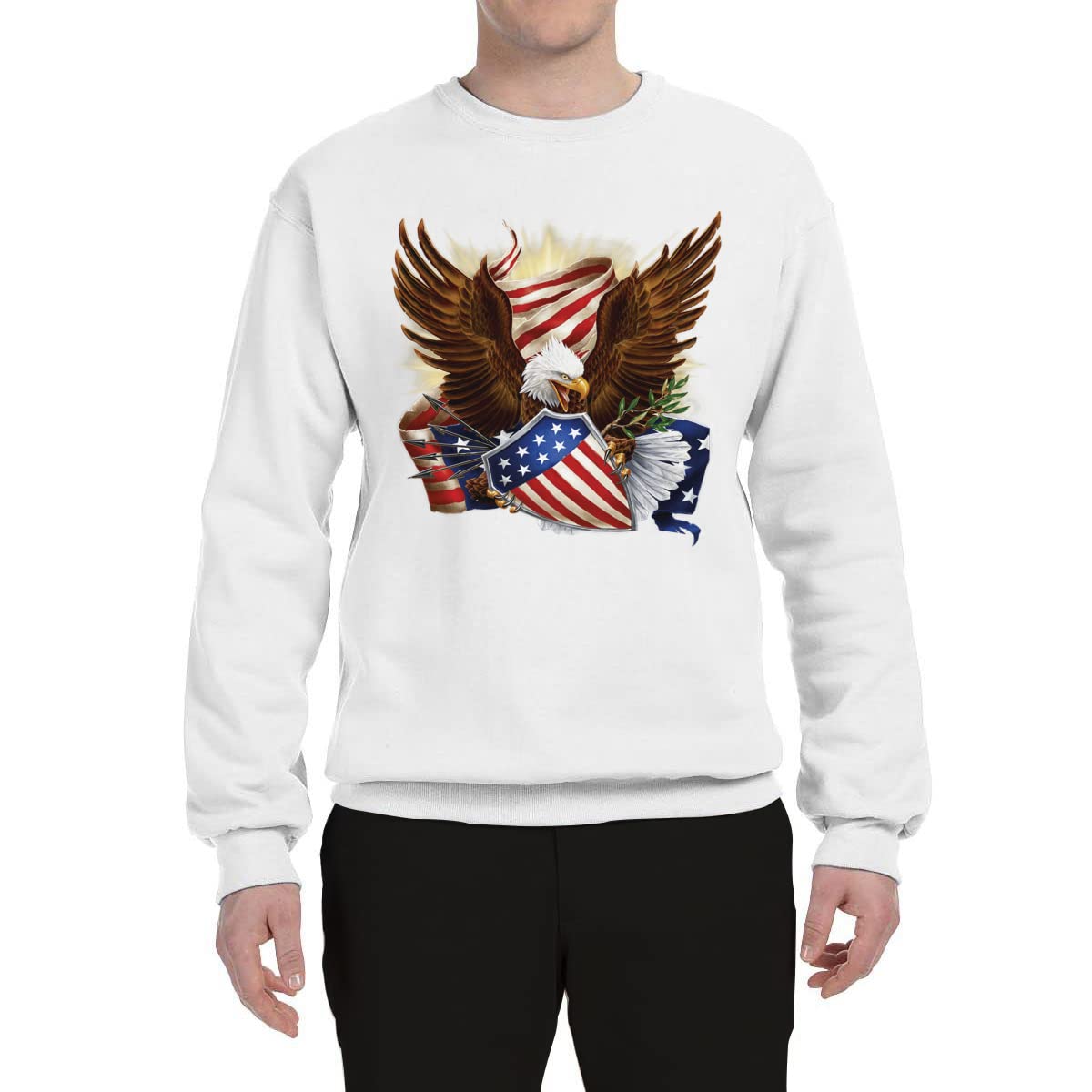 Wild Bobby Eagle American Flag Graphic Sweatshirt - USA Patriotic Unisex Crewneck Pullover | Perfect for 4th of July, Veterans Day & Patriotic Events