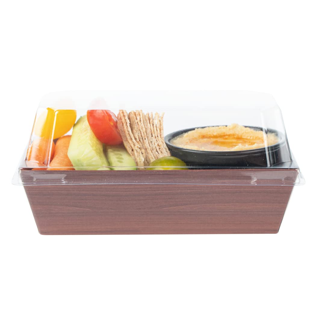 Restaurantware Matsuri Vision 4.7 x 2.5 x 1.4 Inch Disposable Sushi Trays - 100 Pack Greaseproof Wood Grain Paper Sushi Boxes for Appetizers, Desserts & Takeout - Lids Sold Separately | Perfect for Restaurants, Catering & Home Sushi Parties