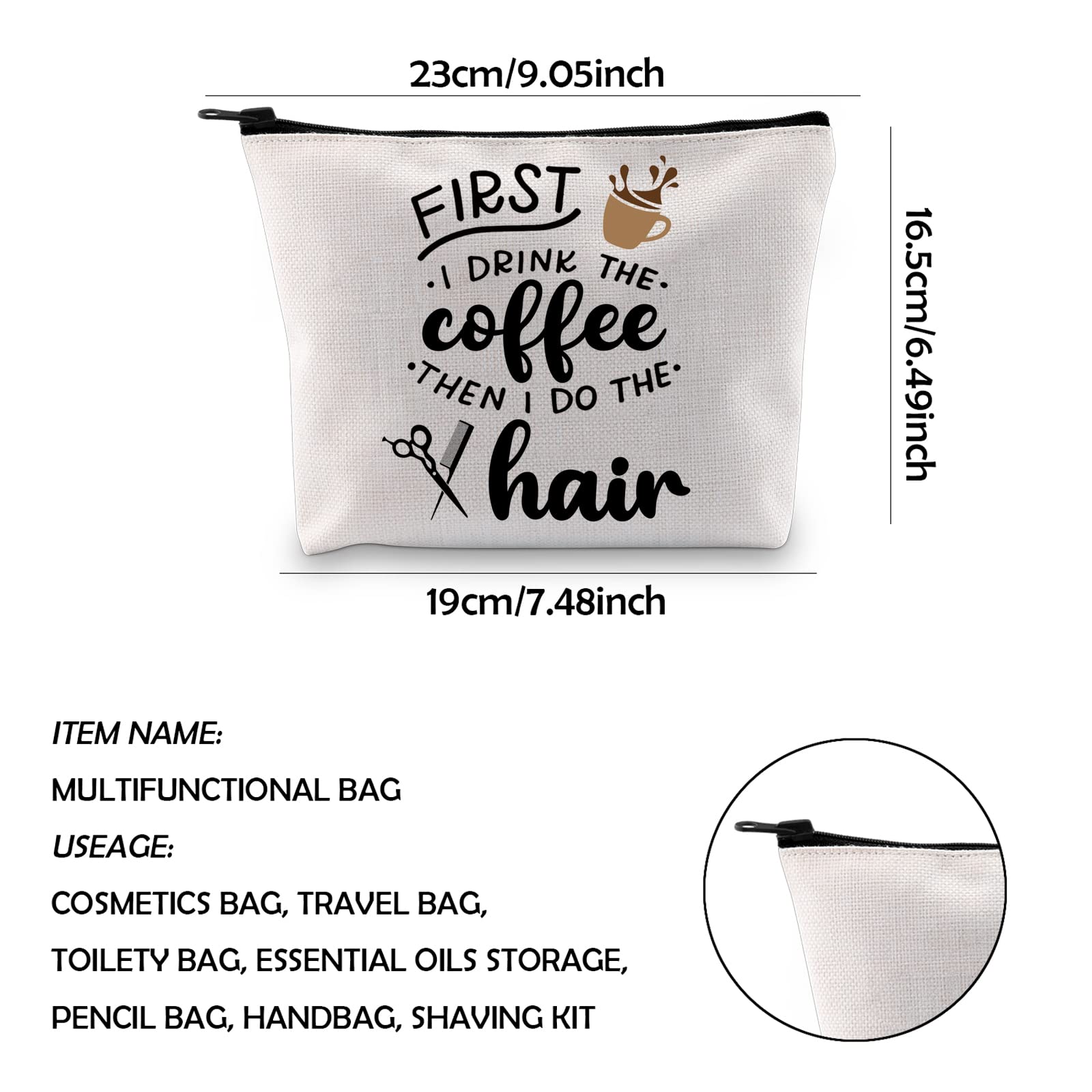 WCGXKO 'First I Drink The Coffee Then I Do The Hair' Makeup Bag - Stylish Cosmetic Organizer for Coffee Lovers, Perfect for Travel, Gym & Daily Use