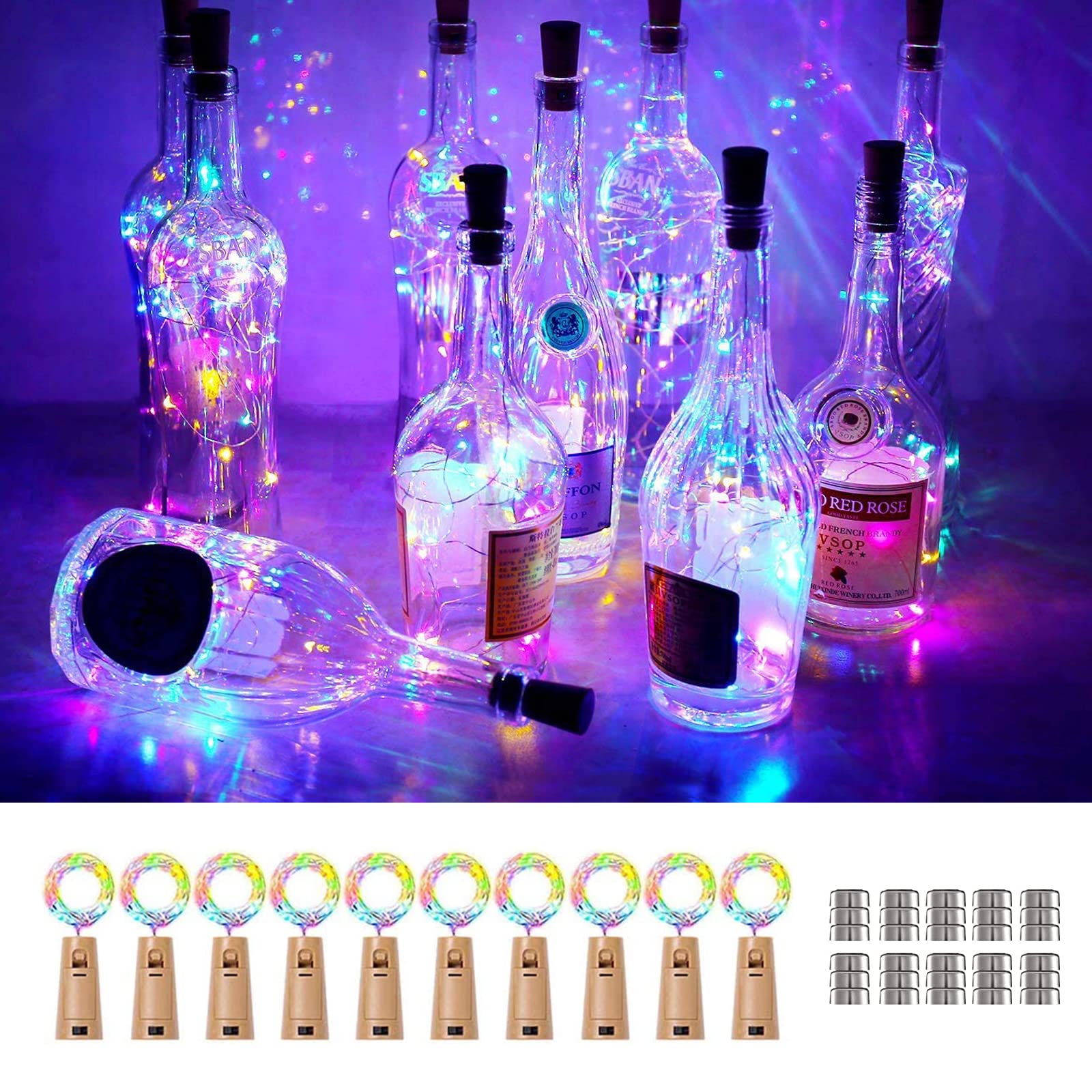 Godinsky 10 Pack LED Wine Bottle Cork Lights - 20 Mini Fairy String Lights with Copper Wire for Wedding, Christmas, Party Decorations - Perfect for Home, Bar, Restaurant & Outdoor Events