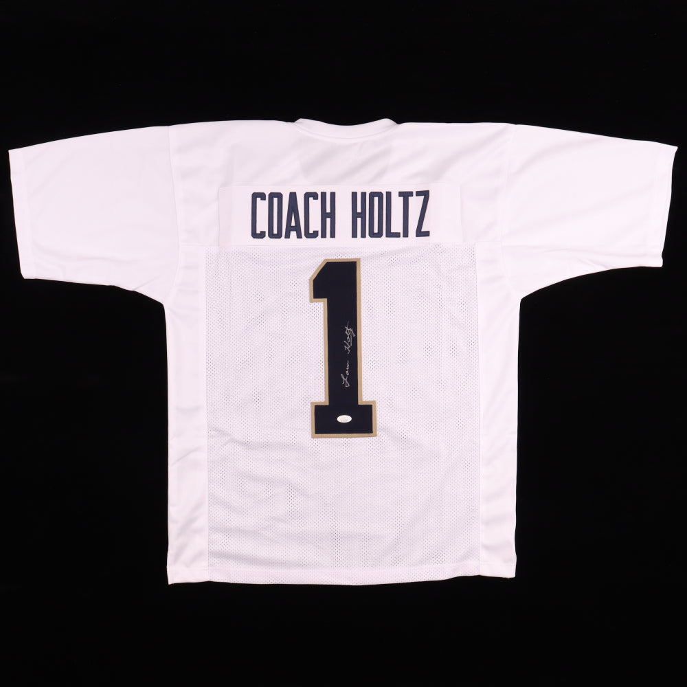 Authentic Lou Holtz Signed Notre Dame #1 White Jersey - Limited Edition Collectible for Sports Fans & Memorabilia Enthusiasts - Perfect for Display, Gifts, and Game Day Decor