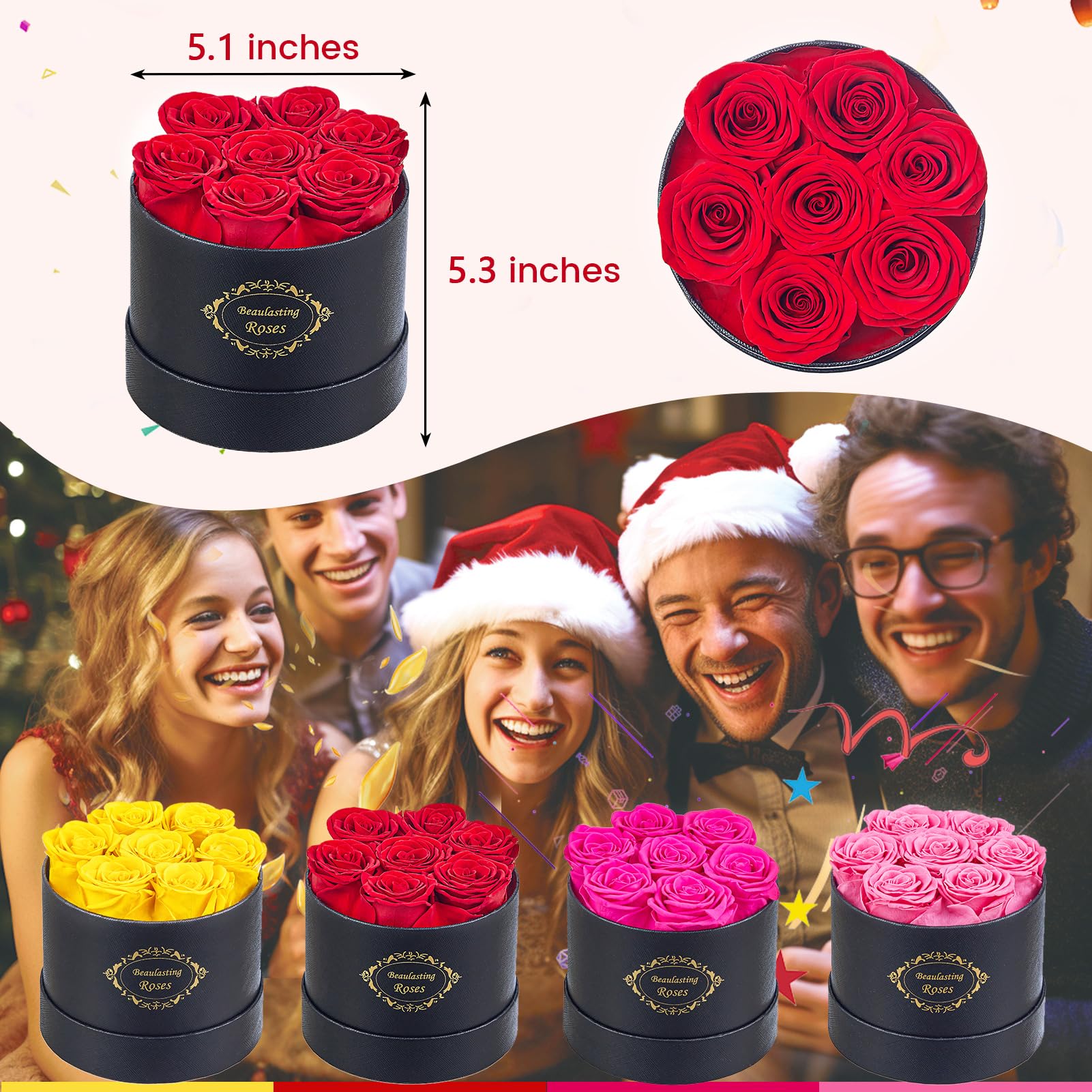 Beaulasting Long-Lasting Preserved Roses in Elegant Black Round Box - 1 Year Freshness, Perfect Gift for Anniversary, Birthday, Mother's Day, Valentine's Day - Romantic Home & Office Decor for Wife, Mom, Girlfriend