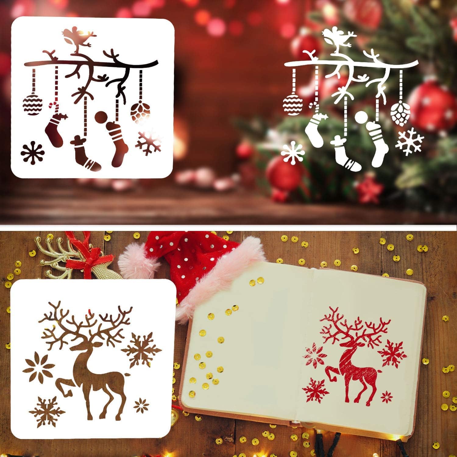 Christmas Stencils for Painting and Drawing - Holiday Craft Supplies Kit for Card Making, Scrapbooking, Window & Glass Decor - Perfect for DIY Christmas Gifts & Home Decoration