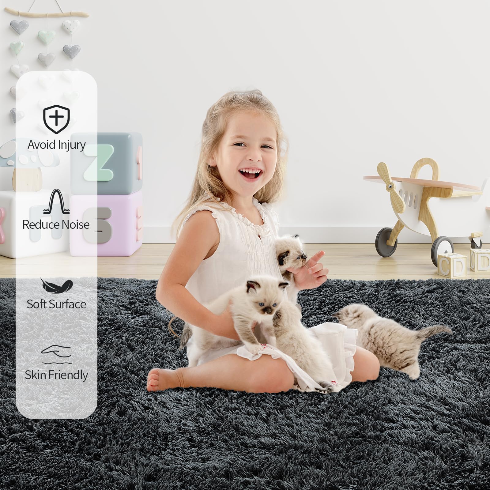 **ACOMOPACK Fluffy Shag Area Rug - Ultra Soft Memory Foam Non-Slip Kids Rug for Bedroom, Nursery & Living Room (3'28